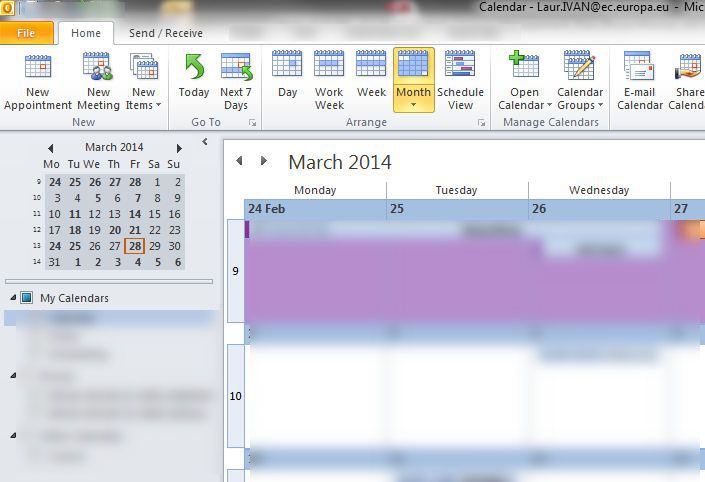 Calendar view in Outlook